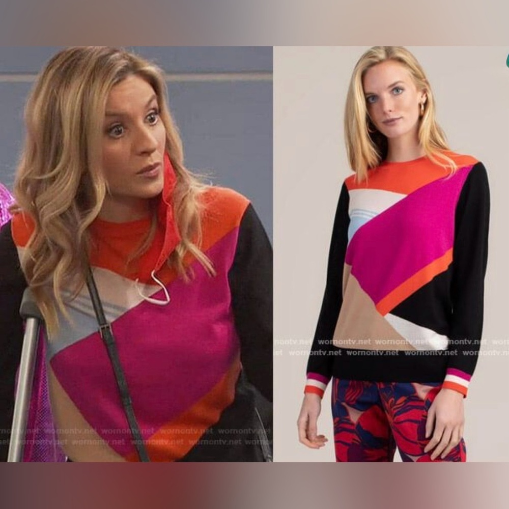 TRINA TURK Color Block Geometric Colorful As Seen On TN Raven's House Sweater S